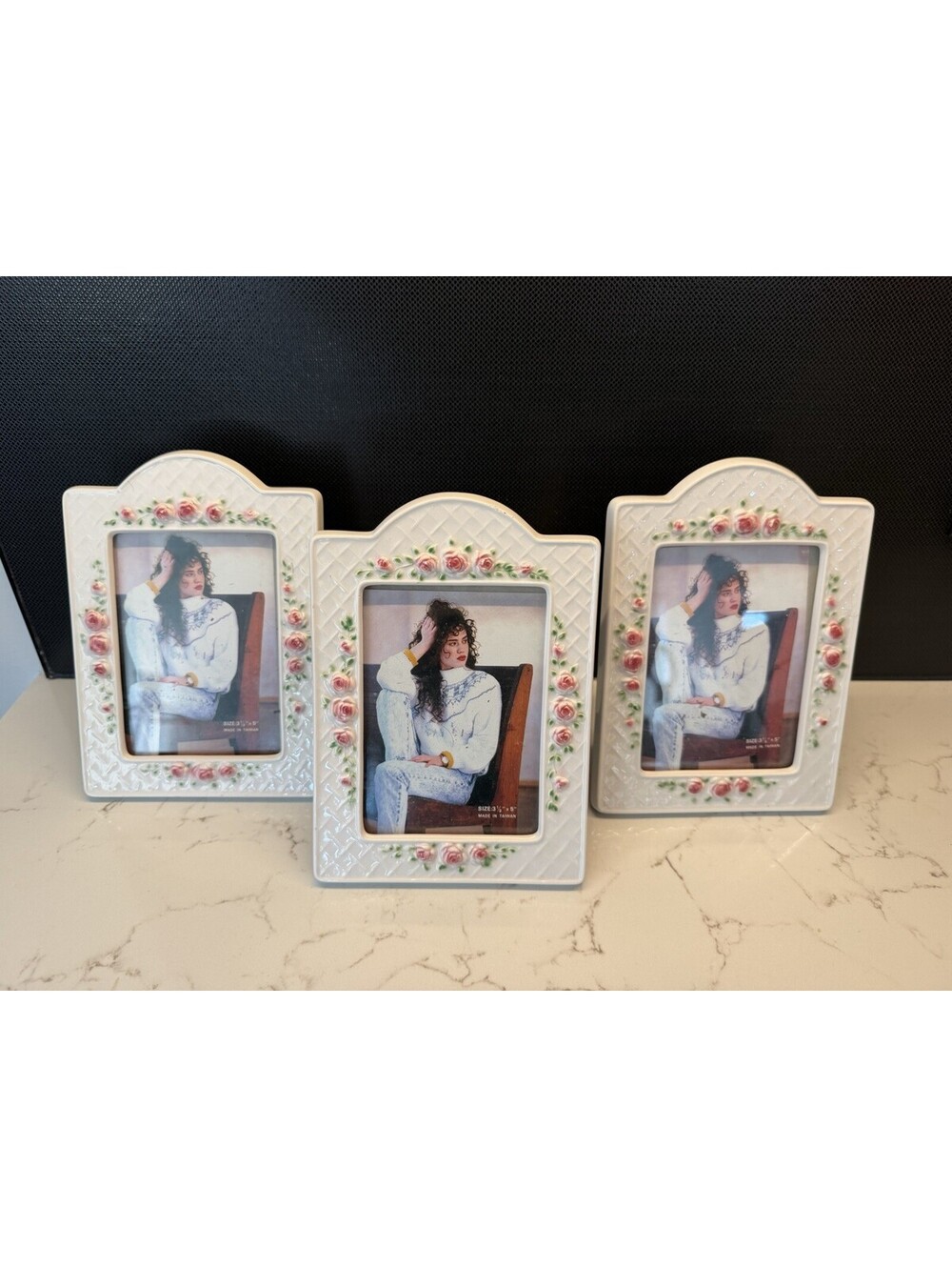 Vintage Ceramic Floral Picture Frame 3 X 5 Roses Set Of 3 Brand New 80’s 90’s